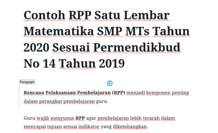 Rpp 1 lembar matematika smp sesuai permen 14 tahun 2019