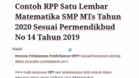 Rpp 1 lembar matematika smp sesuai permen 14 tahun 2019