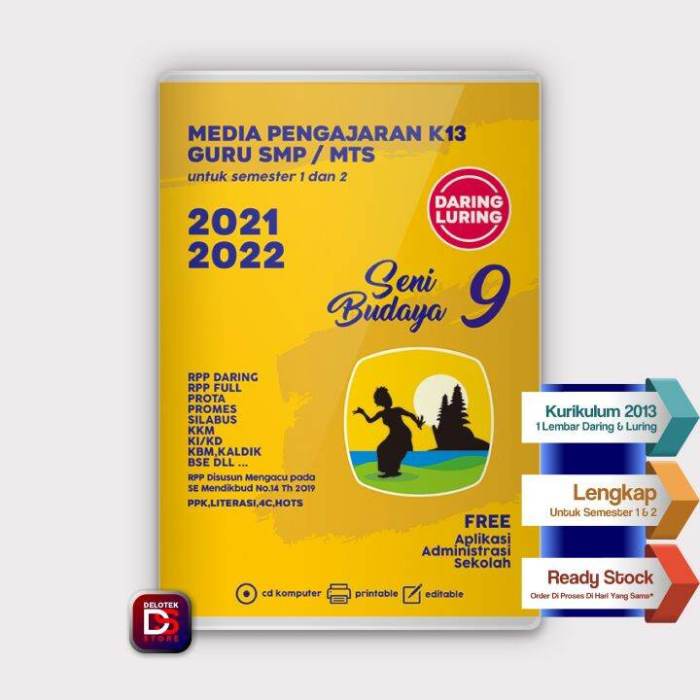 CD RPP 1 LEMBAR DARING DAN LURING SENI BUDAYA KELAS 9 SMP/MTs PERANGKAT ... Rpp 1 lembar kelas 9 semester 2 smp seni budaya