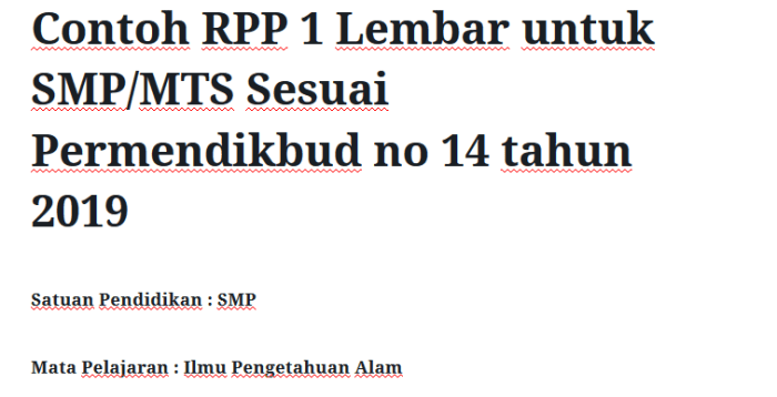 Rpp 1 lembar matematika smp sesuai permen 14 tahun 2019