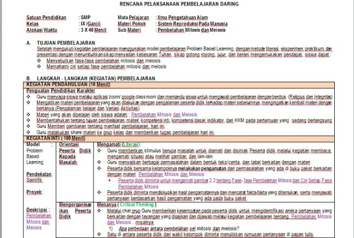 Contoh rpp 1 lembar ipa smp