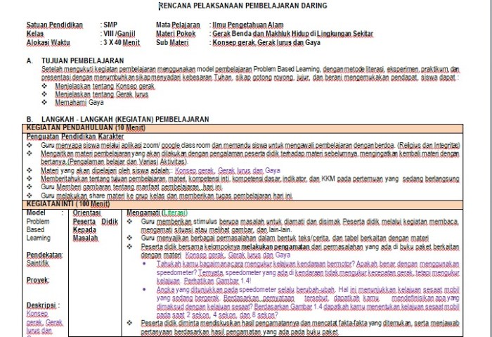 Contoh rpp ipa 1 lembar smp kelas 8 k13
